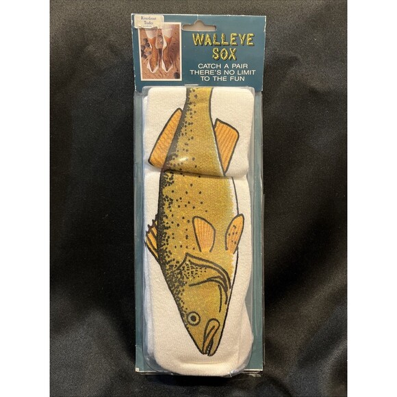 NEW NOB NOS VTG Walleye Theme Fish Socks One Size Fits All Salamander 1992 USA - Picture 1 of 7